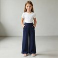 thumbnail image 2 of KPOPLK Girls High Waisted Uniform Pants Kids Wide Leg Dress Pants Casual Trousers with Pockets 3-14 Years Blue Size 4-5 Years, 2 of 7