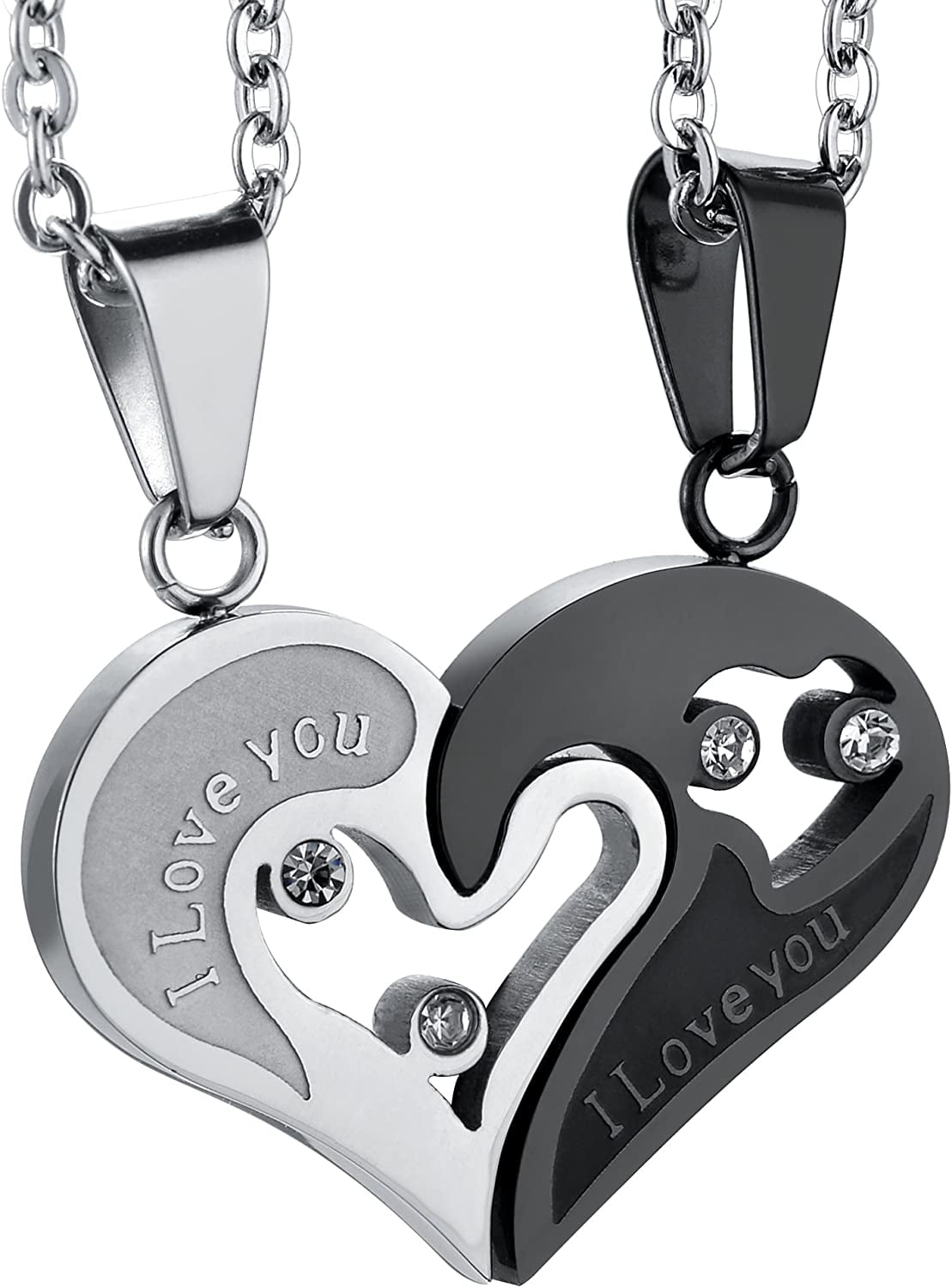 Women 2PC Heart Stainless Charm Chain Hot Lover Wings Pendant Necklace Steel