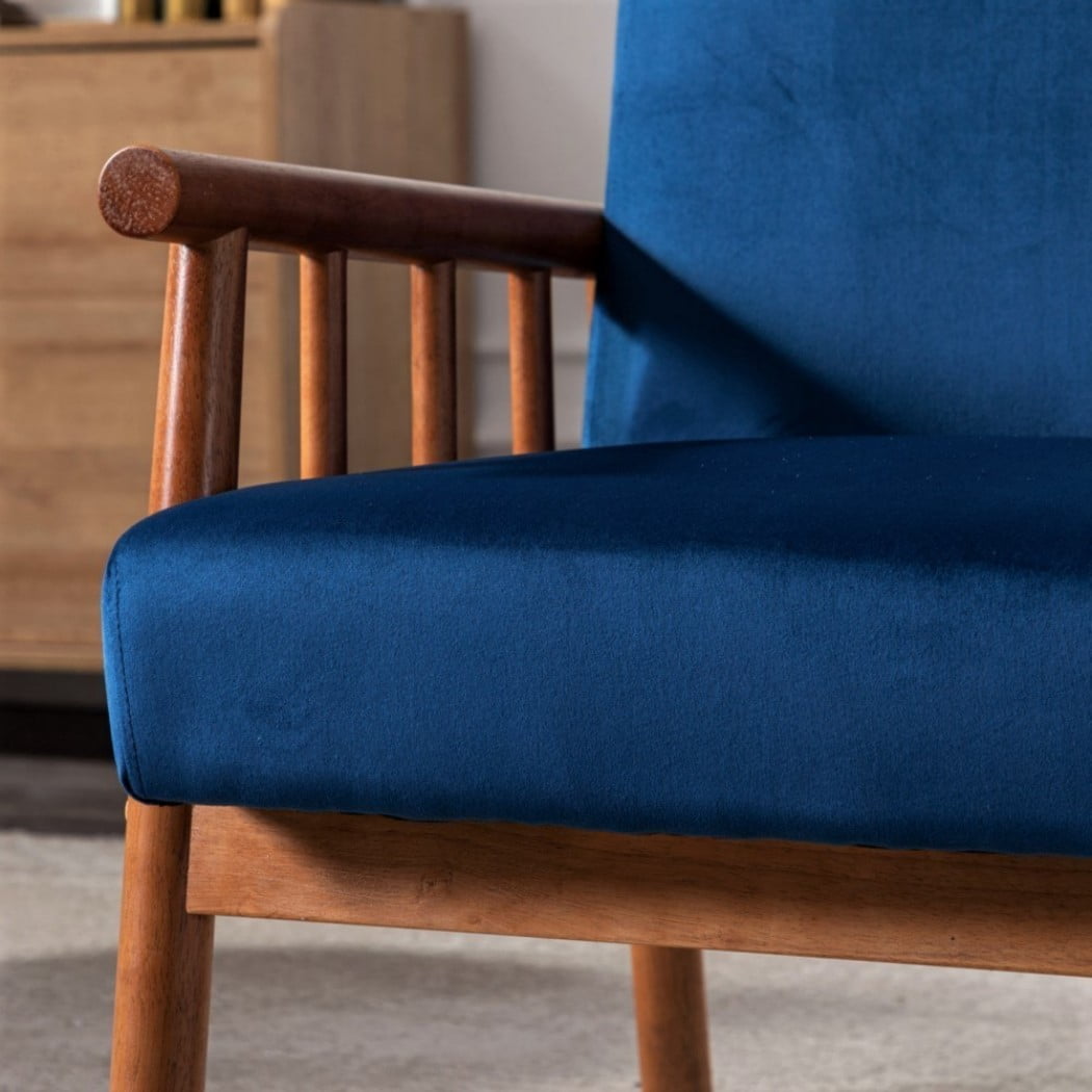 Mid Century Modern Accent Chair, 25" Wide Upholstered Armchair with Solid Wood Frame, Padded Seat & Arms, Black Velvet Lounge Chair for Living Room & Bedroom, Dark Blue