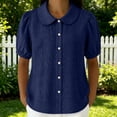 thumbnail image 6 of Women Short Sleeve Tops Elegant Loose Puff Short Sleeve Basic Summer Blouses for Women Blue M, 6 of 9