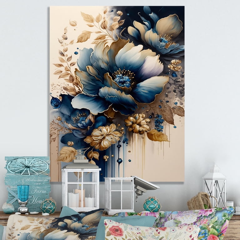 Designart Blue And Gold Floral Bunch III Canvas Wall Art - Walmart.com