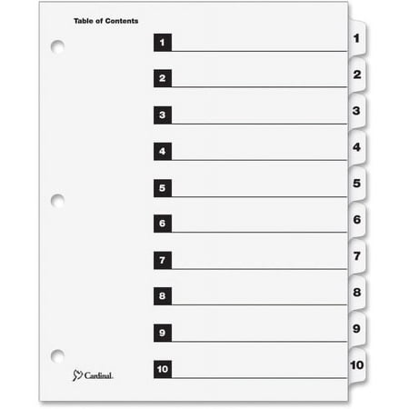 Cardinal OneStep Numbered Index System 10 x Divider(s) - Printed Tab(s) - Digit - 1-10 - 10 Tab(s)/Set - 9" Divider Width x 11" Divider Length - Letter - 8 1/2" Width x 11" Length - 3 Hole Punched - W