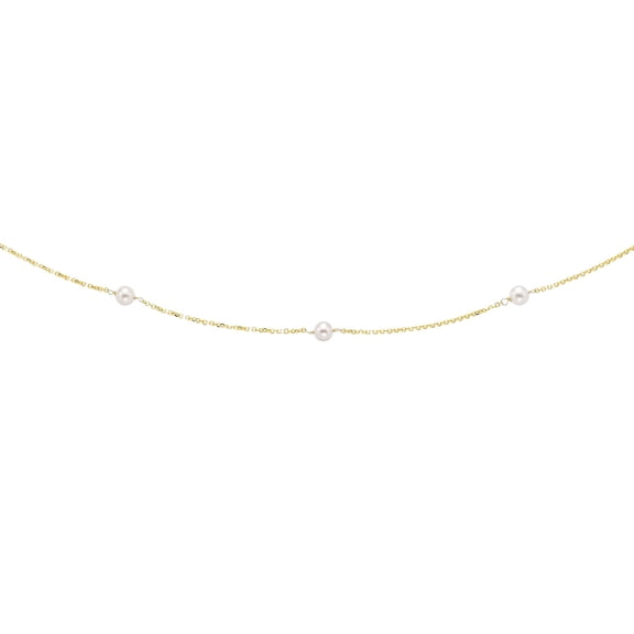 14K Yellow Gold 4-4.5mm White Pearl Tin Cup Necklace 16" with Spring Ring Clasp