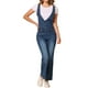 thumbnail image 2 of INSPIRAR CHIC Mono de mezclilla casual para mujer con cuello en V, cierre de cremallera, campana, pantalones de mezclilla XS azul oscuro, 2 of 5