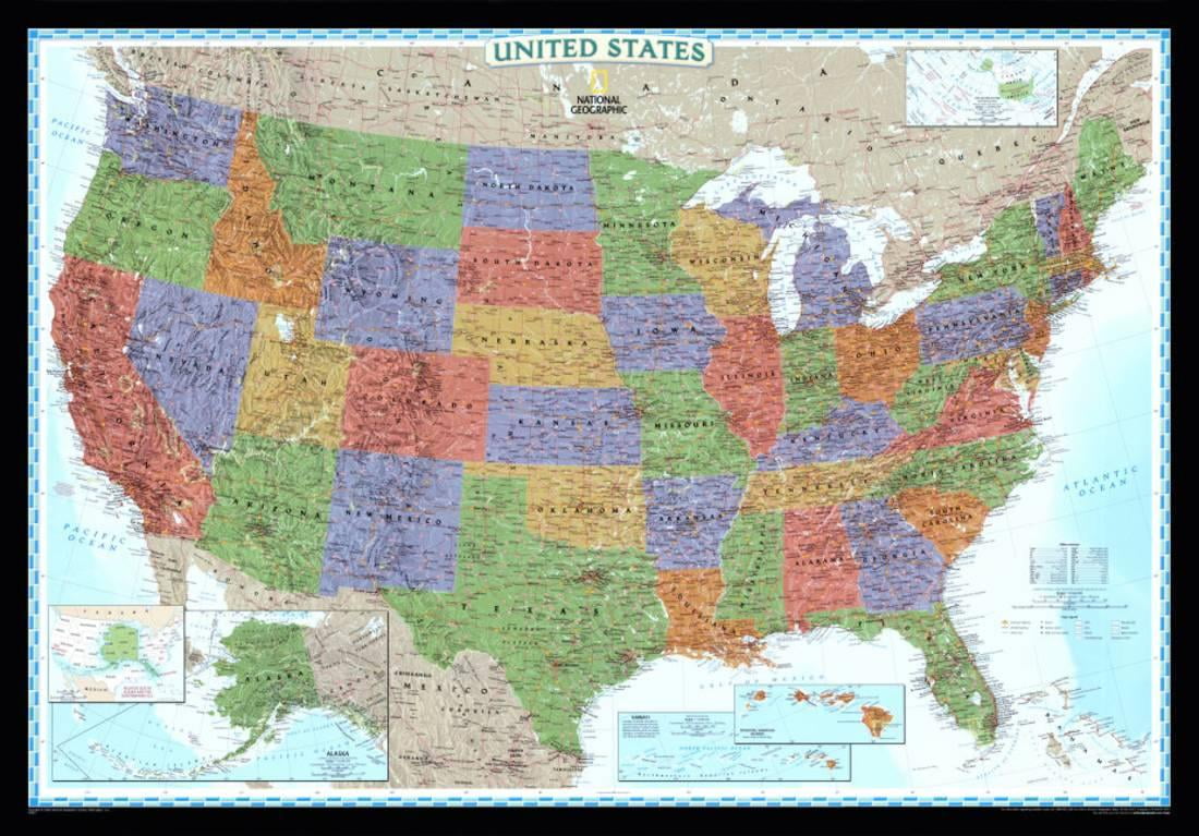 National Geographic United States Political Map, Decorator Style Giant