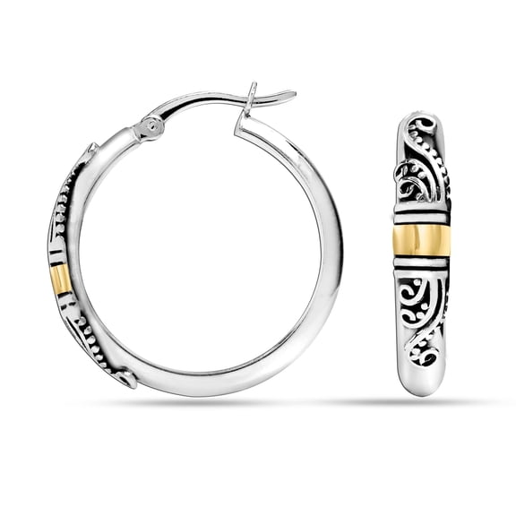 LeCalla 925 Sterling Silver Jewelry Antique Light-Weight Click-Top Round Hoop Earrings for Women and Teen 30MM