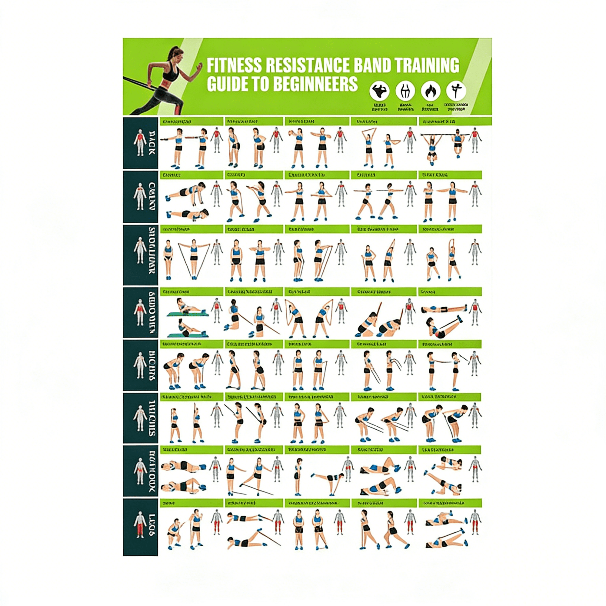 Workout Posters,Resistance Band Workout Poster - Laminated Home Gym Chart with Illustrated Guides for Strength Training, Yoga, Men & Women(DSF)