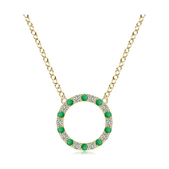 ANGARA Natural Emerald and Diamond Open Circle Eternity Pendant in 14K Yellow Gold for Women (Size-1.5mm) | May Birthstone, Birthday, Anniversary, Jewelry Gift for Women | Natural Emerald Necklace
