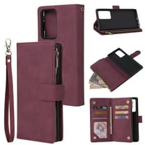 Galaxy Note20 Wallet Case, Dteck Soft Leather Zipper Wallet Case Magnetic Buckle Horizontal Flip Cover with 5 Card Slots/Photo Pocks For Samsung Galaxy Note 20 / Note20 5G, Winered