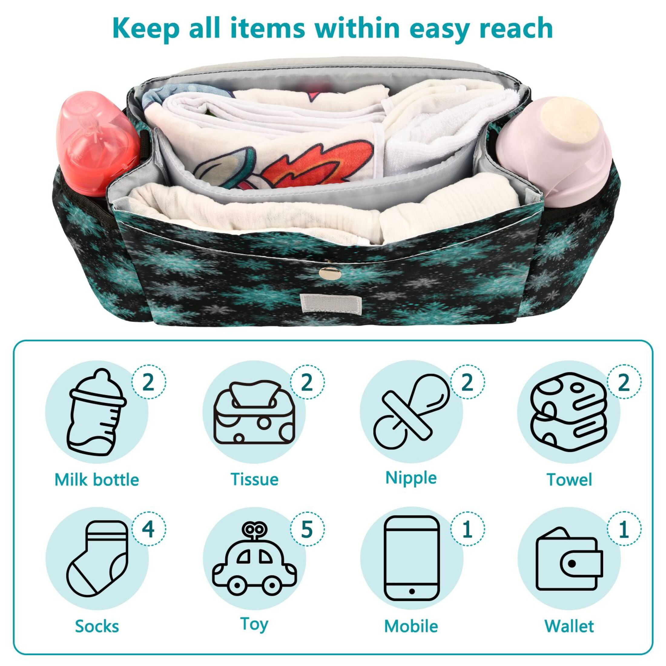 DIXRUYEE Stroller Organizer Snowteal Printed