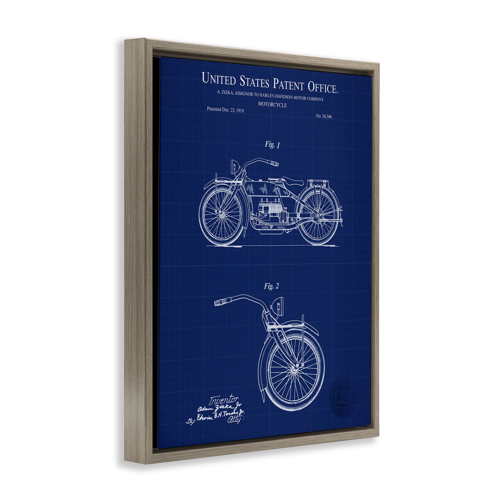 Stupell Industries Detailed Motorcycle Blueprint Transportation Painting Brown Floater Framed Art Print Wall Art, 17 x 21