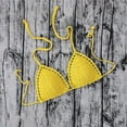 thumbnail image 2 of Womens Bikini Top Women's Solid Color Lined Casual Handmade Crochet Swimsuit Bikini Top Yellow S, 2 of 3