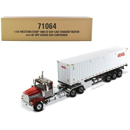 Diecast Masters  1-50 Scale Red & Gray Transport Series Western Star 4900 SF Tandem Day Cab Truck Tractor Diecast Model