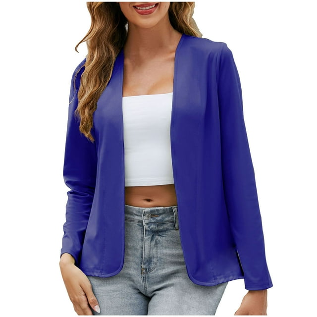 aohooy Blazers Femmes Extensible à Manches Longues Blazer Ouvert Châle Cardigan Veste Travail Bureau Blazer Tenue de Bureau Décontractée Bleu Foncé,L