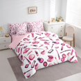 thumbnail image 2 of Castle Fairy Glam Cosmetic Print Twin Bedding 7-Piece,Pink Fashion Pattern Bedding Comforter Set,Pink White,Grey Reversible, 2 of 7
