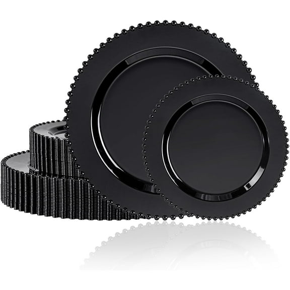 60PCS Ivory Plastic Plates - Beaded Plates Disposable Heavy Duty - Perfect for Christmas, Party,Baby Shower,Wedding - Include 30PCS 10inch Dinner Plate & 30PCS 7inch Dessert Plate