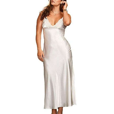 

Multitrust Womens Satin Long Nightdress Silk Lace Lingerie Sleepwear
