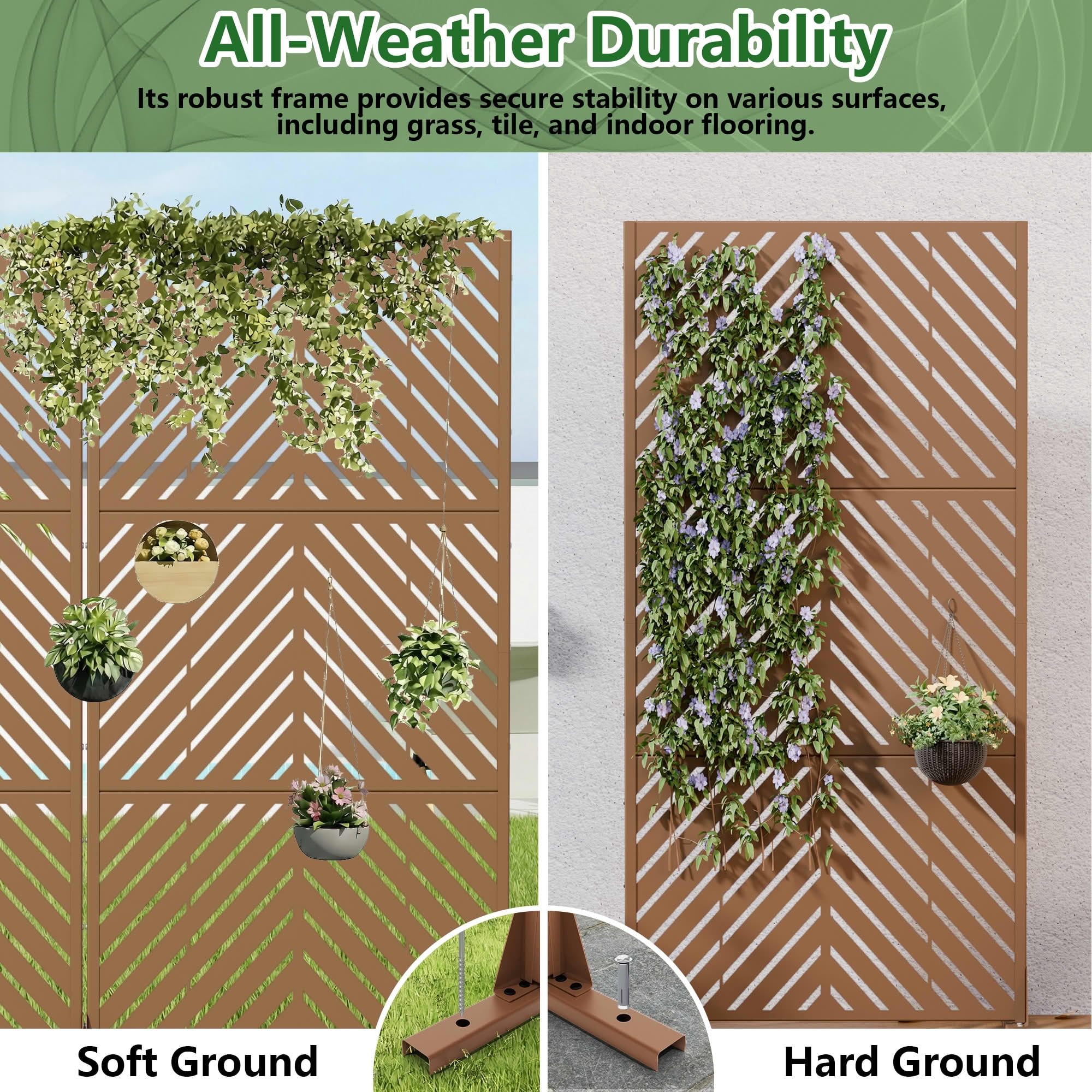 MAYEERTY 2-Piece Outdoor Metal Privacy Screen 6ft × 3ft Brown, 3-Panel Parallel Decorative Screen, Rust-Resistant for Patio