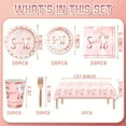 thumbnail image 3 of 141Pcs/20Sets Rose Gold Sweet 16 Party Set-Party Tableware Set Including Sweet 16 Plates And Napkins Cups Knives Forks, Rose Gold Tablecloth Serves 20, Sweet 16 Party Decorations For Boys And Girls, 3 of 5