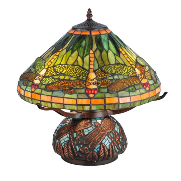 17"H Tiffany Dragonfly w/Tiffany Mosaic Base Table Lamp