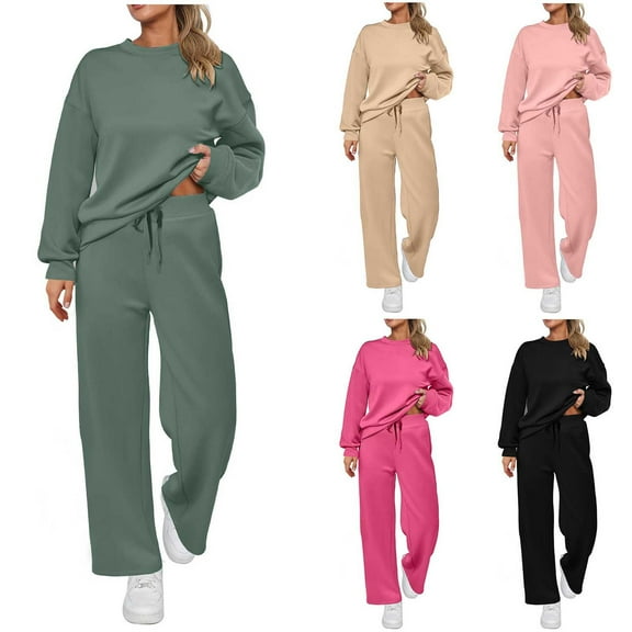 Lovzfmll Lounge Sets for Women, 2 Piece Round Neck Pullover Tops and Sweatpants Set, Loose Fit Casual Loungewear Matching Sets Clothing