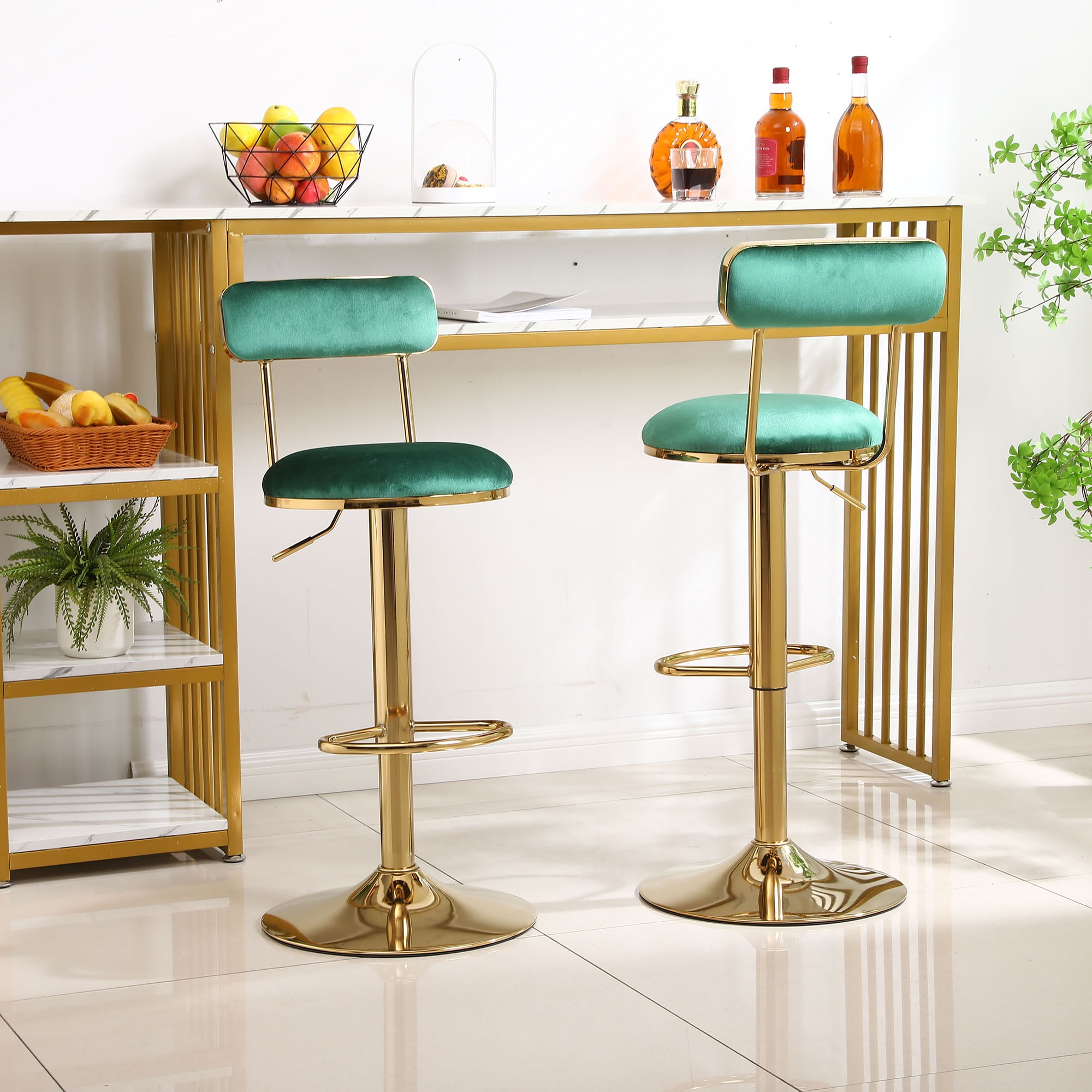 Resenkos Vintage Velvet Bar Stools set of 2 Dining Chairs Footrest, Counter height Barstools for Kitchen Counter, Green Resenkos Vintage Velvet Bar Stools set of 2 Dining Chairs Footrest, Counter height Barstools for Kitchen Counter, Green