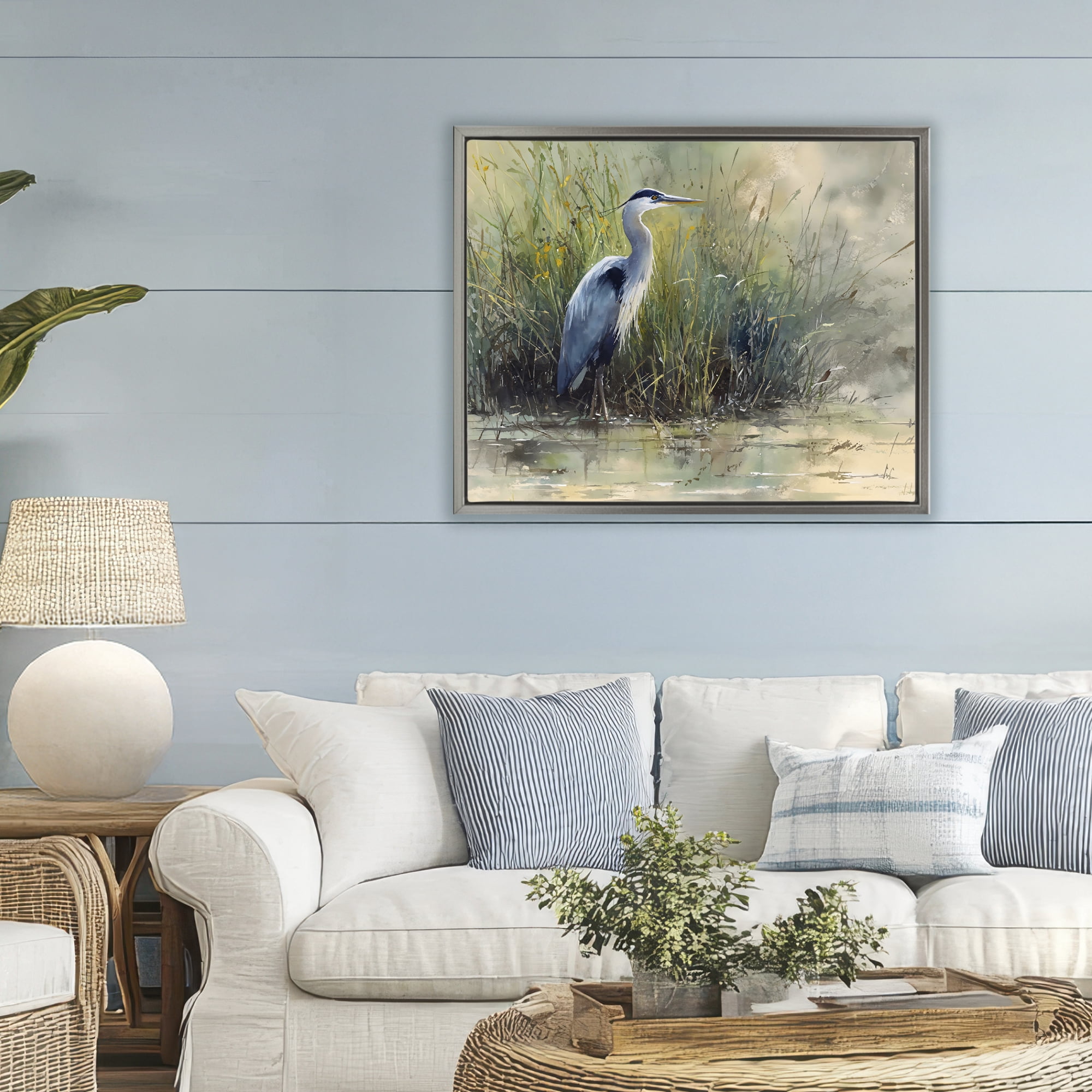 Stupell Industries Heron In The Grass Gray Framed Floater Canvas Wall Art, design by Franklyn Gregory