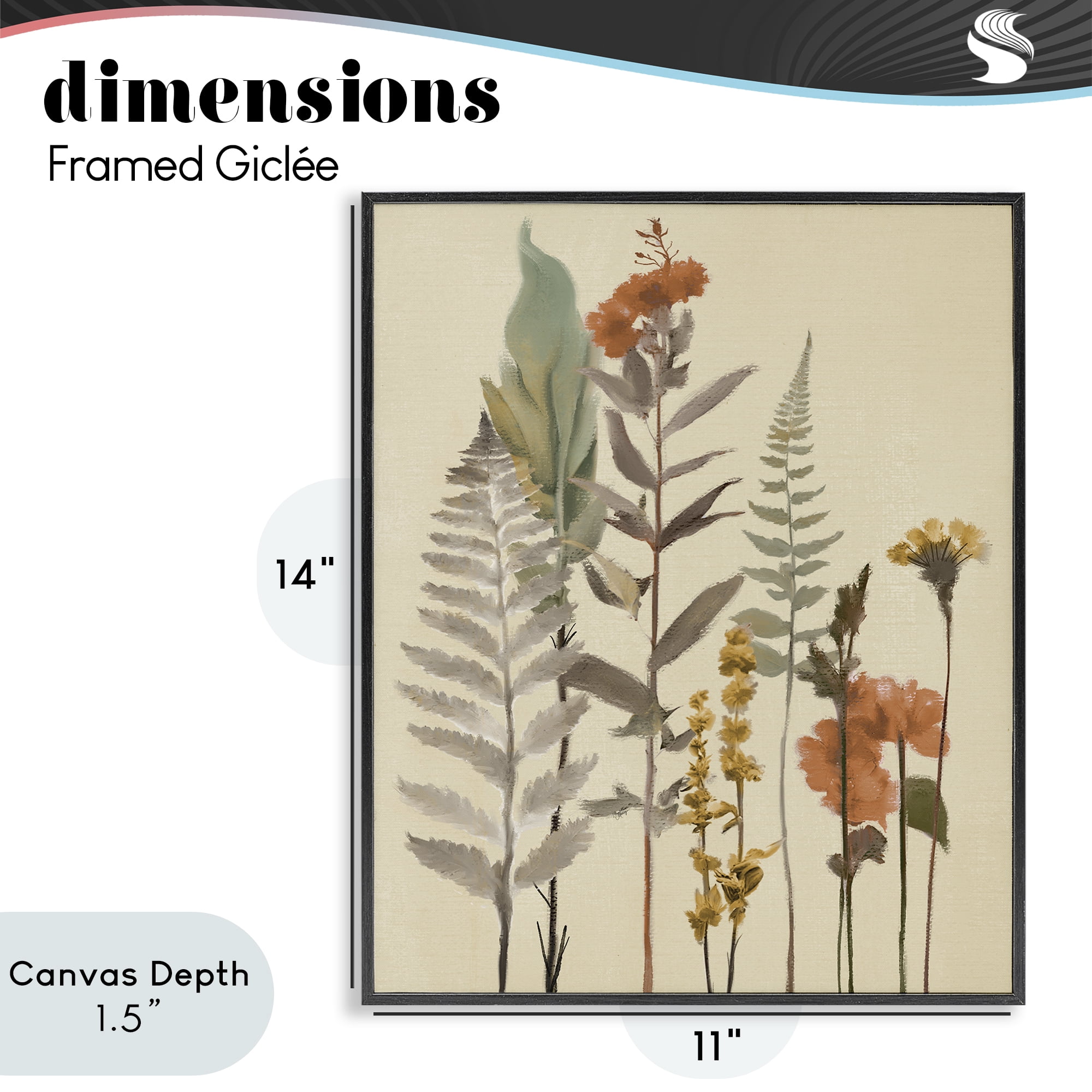 Stupell Industries Fall Botanicals and Ferns Black Framed Giclee Art, design by Elizabeth Medley