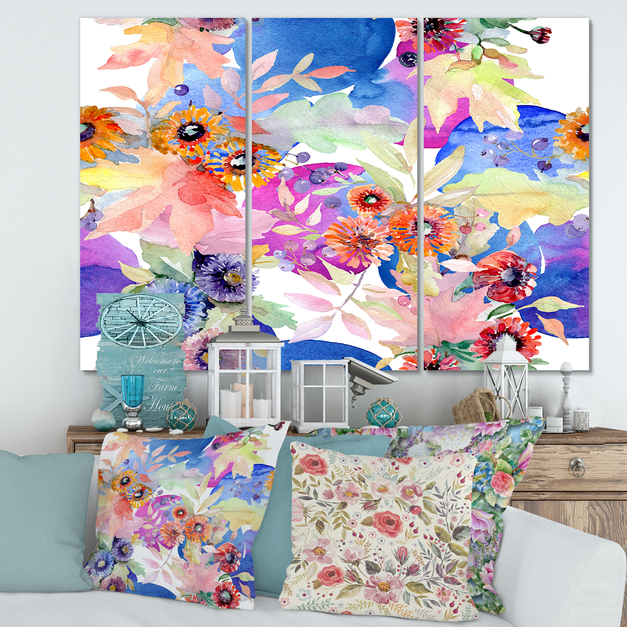 Wildflowers and Vibrant Wild Spring Leaves IV 28 in x 36 in Painting Canvas Art Print, by Designart