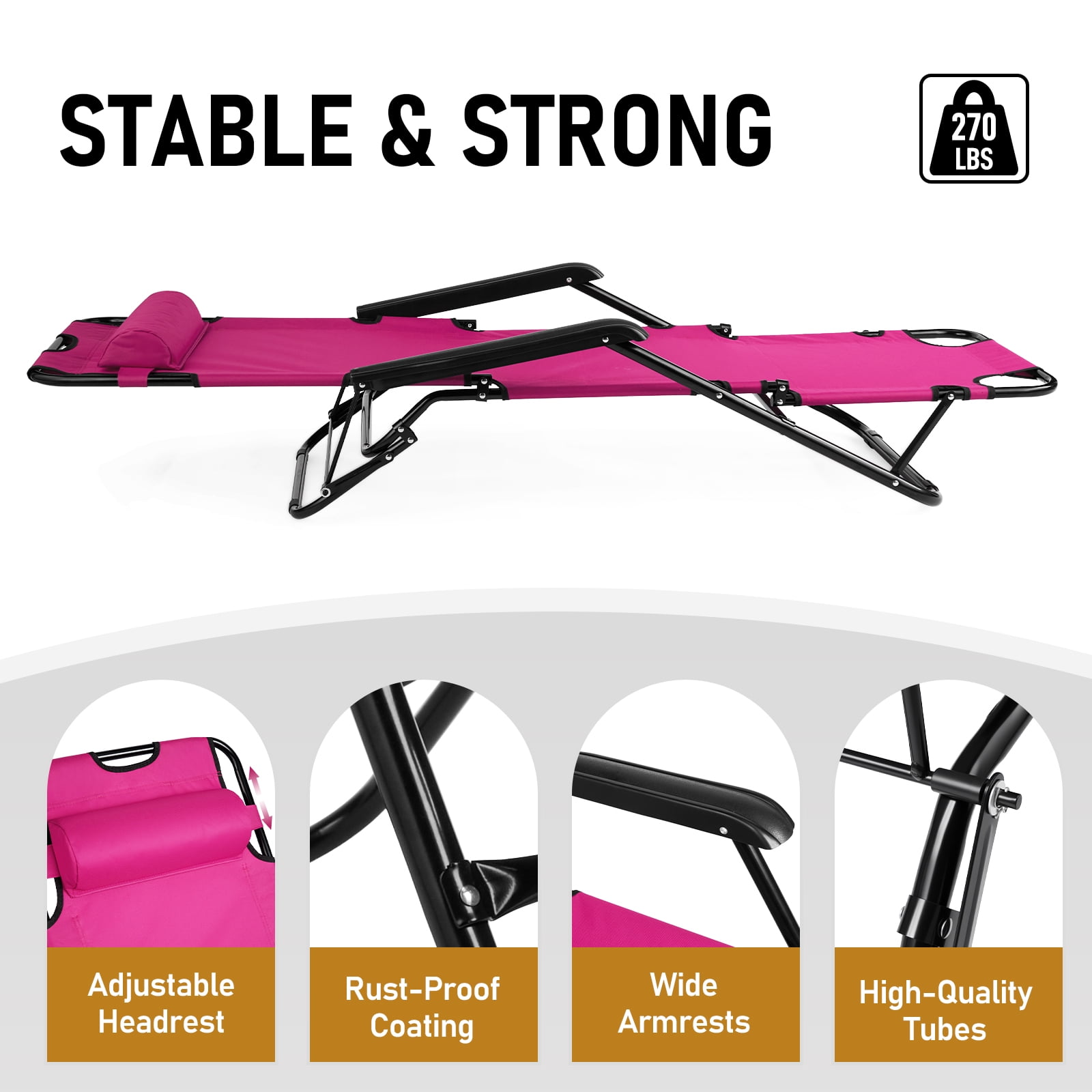 Dual Purpose Folding Recliner Chair, Premium Steel Tube Oxford Fabric Chair, Portable Space Saving Chair, Pink Multifunctional Chair for Indoor Outdoor Daily Use Gift