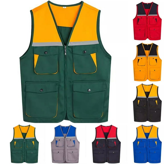 lcziwo Womens and Mens Maintenance Worker Waistcoat Sleeveless Zip Up Cargo Jackets Outdoor Multi Pockets Hiking Fishing Hunting Vest, Blue, XXXL
