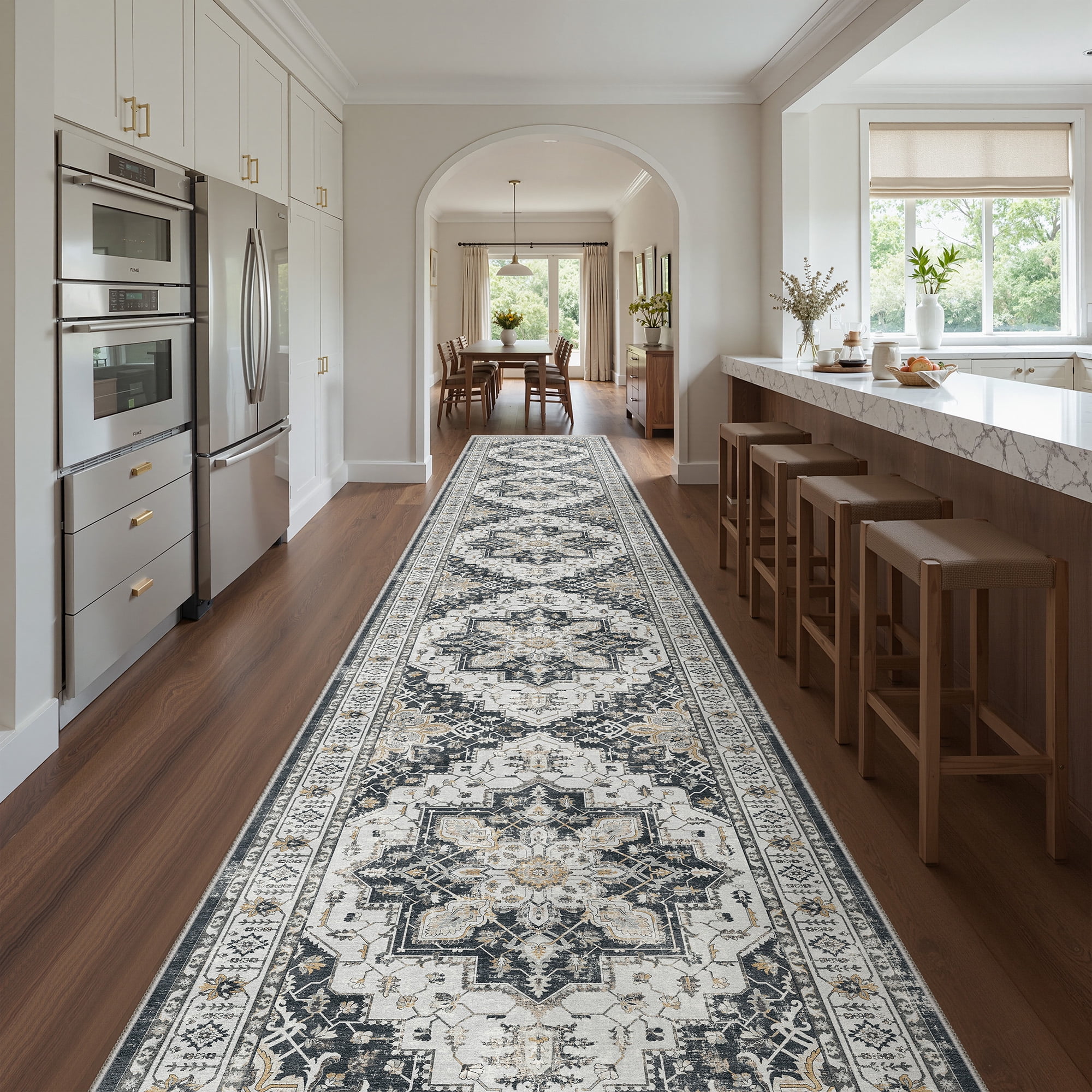 Roxstand 2.5'x16' Washable Runner Rug for Hallway Entrance Bedroom Entryway, Vintage Non Slip Stain Resistant Kitchen Rugs, Black