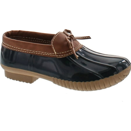 

AXNY DYLAN-10 Women s Two Tone Bow Accents Slip-on Rain Loafer Flat Duck Shoes Navy 5.5