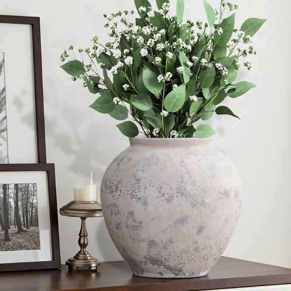 LuxenHome 10.7" Mottled Gray Cement Globe Vase, Round Decorative Accent for Home Decor