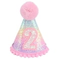 thumbnail image 1 of KAKOWELY 1 adorable gorro de bola de pelo para cumpleaños de bebé, corona de arcoíris, para fiesta., 1 of 5