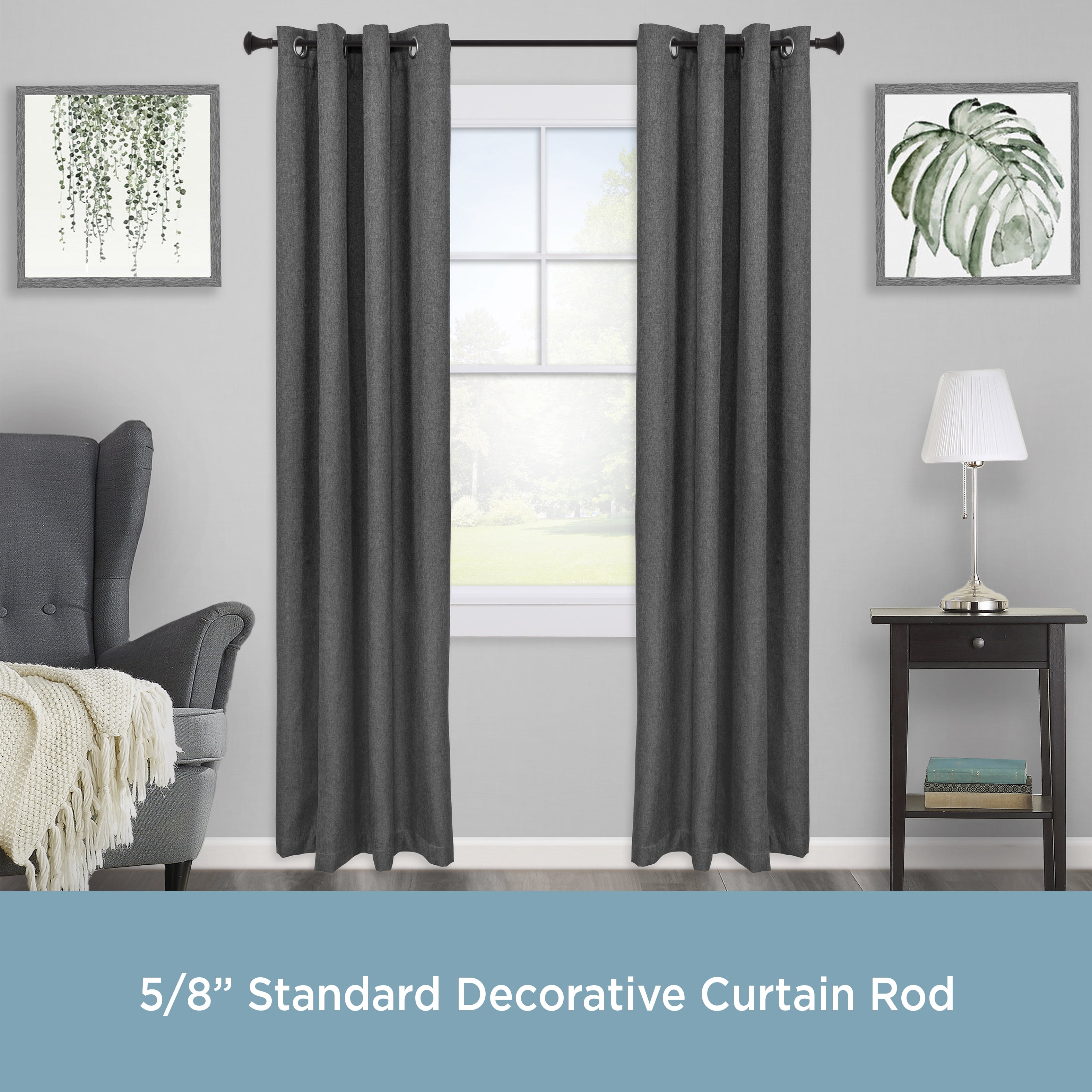 Kenney Irvington Standard Steel Decorative Window Curtain Rod, 36-66" Adjustable Length, 3/4" Dia., Matte Black