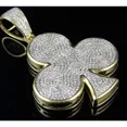 thumbnail image 2 of 2 Ct Moissanite 14K Yellow Gold Plated .925 Flower Clover Club Pendant 2", 2 of 4
