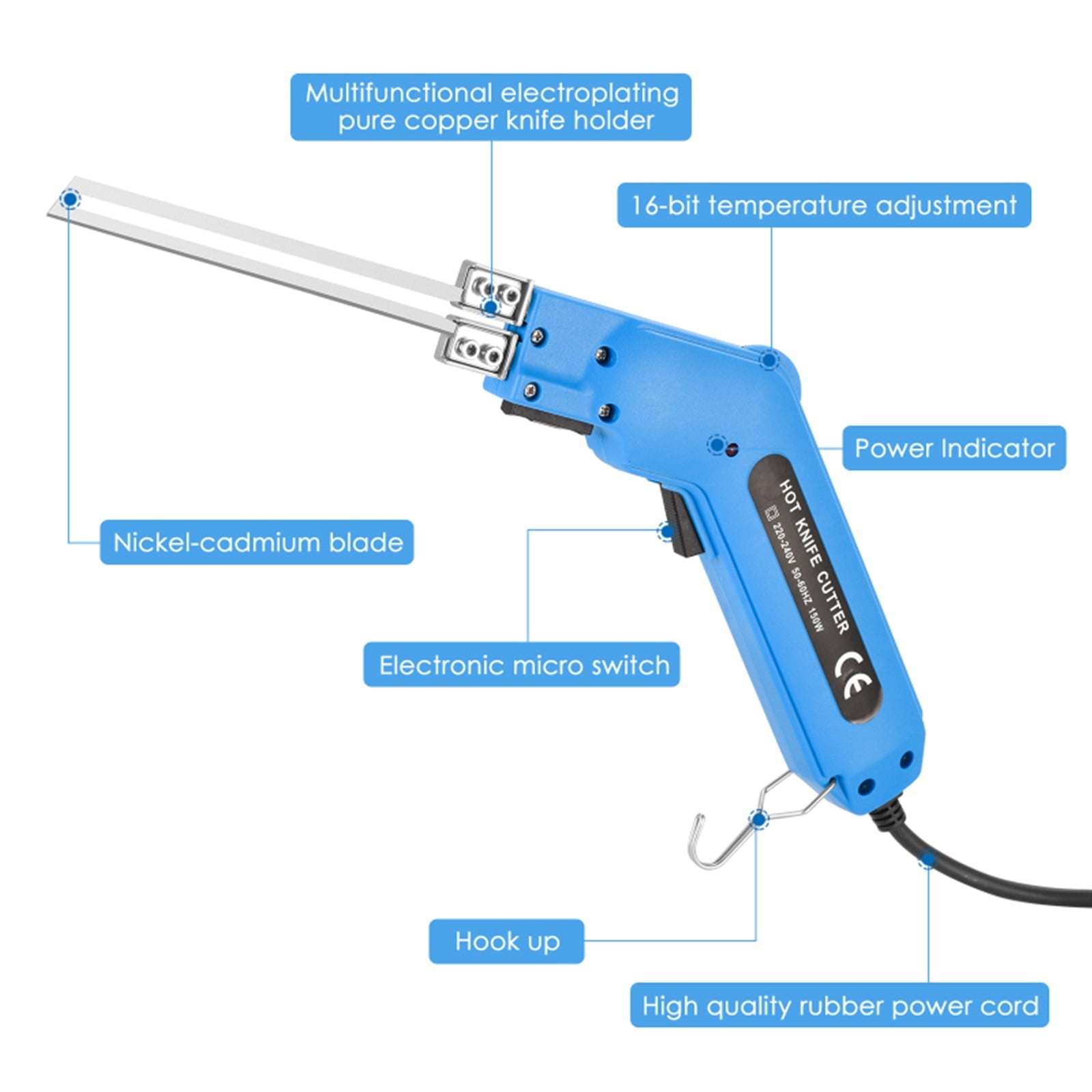 Electric Hot Knife Heat Cutter Carving Knife Styrofoam Sponge Cutting Tool Kit With Blades &amp; Accessories Hand Held 150W - Multi-Animal Use