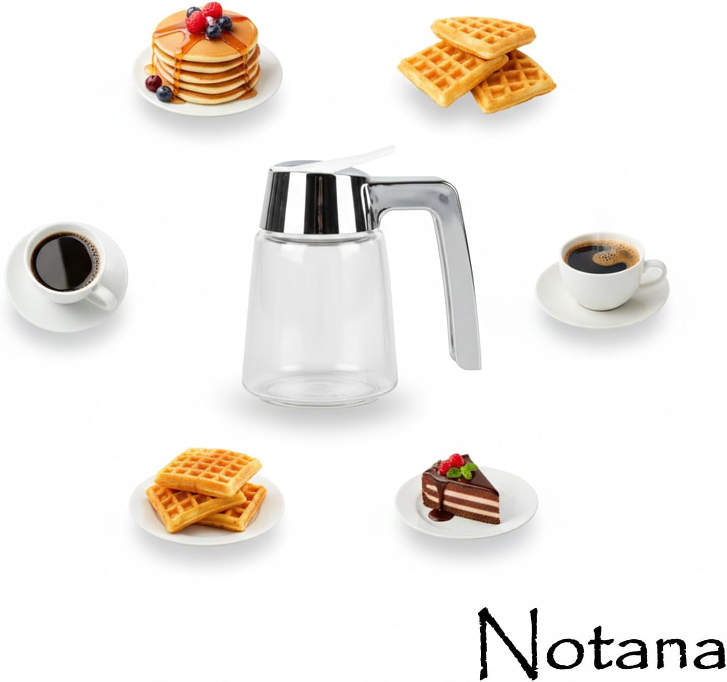 Modern Glass Syrup Dispenser with Chrome Plated ABS Top, Diner-Style Maple Bottle for Pancakes, Honey, Breakfast Tables and Restaurants 8 oz