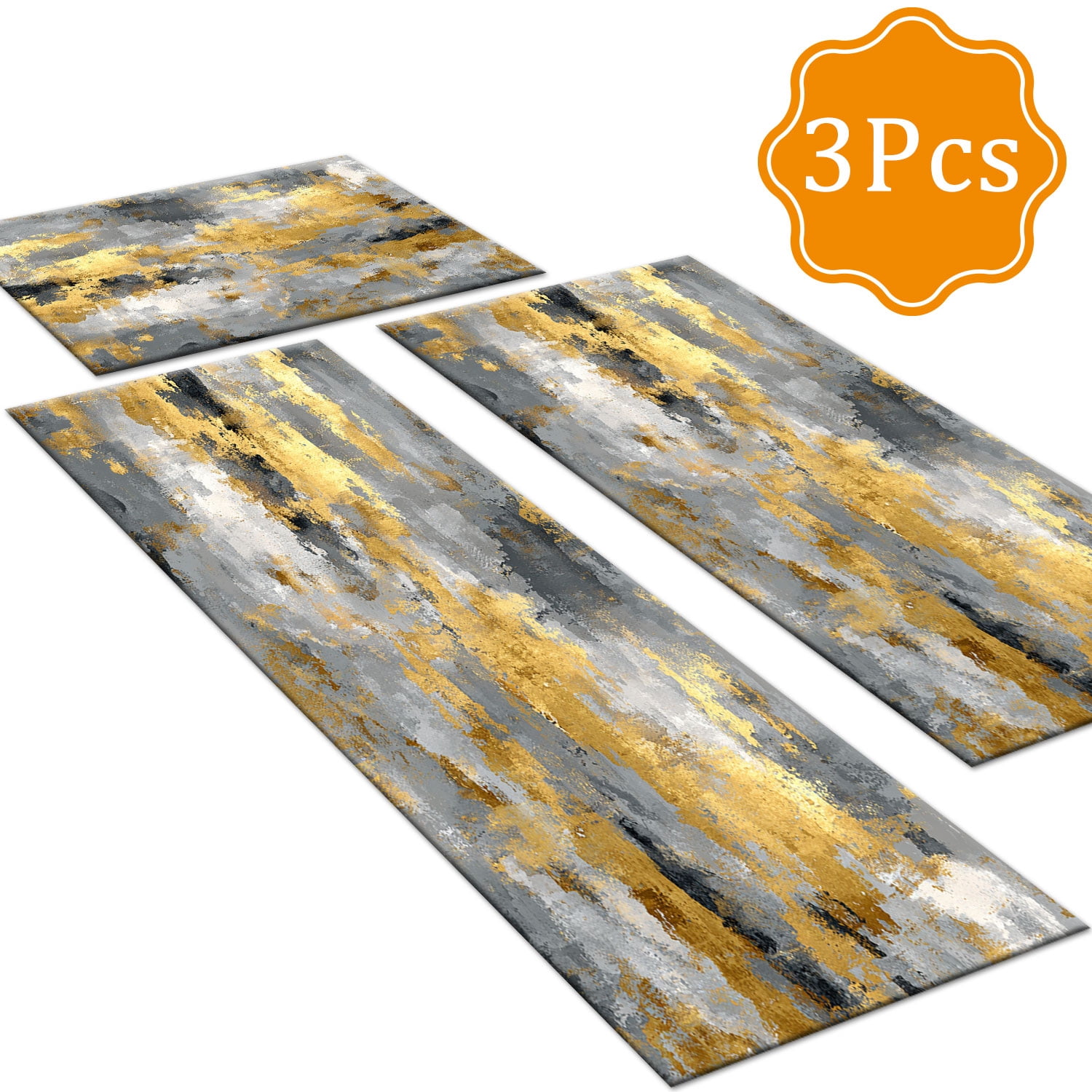 3 Piece Kitchen Rug Set, Non-Slip And Washable, Abstract Pattern Kitchen Hallway Rug, Soft And Comfortable, Suitable For Sinks, Floors, Entrances, Hallways and Bathrooms
