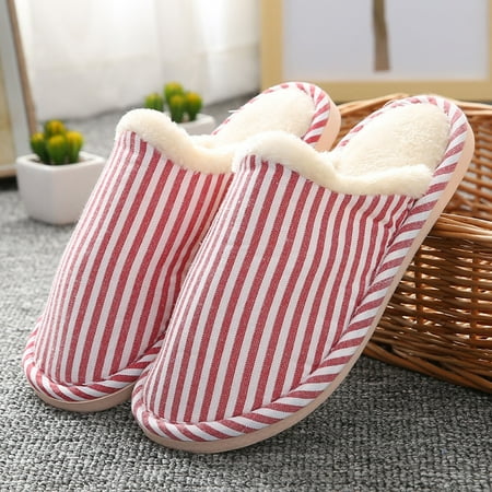 

FITORON Women s Slippers- Slippers Unisex Plush Shoes Warm Soft and Home Slippers Comfortable Non-slip Memory Foam Slippers Fashion Striped Printed Slippers Red 36-37