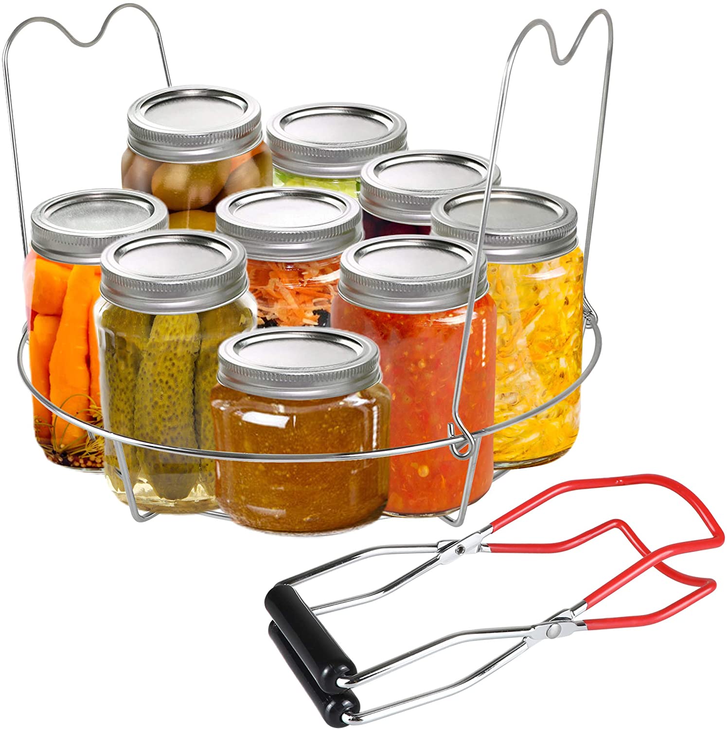 Bonison Stainless Steel Canning Rack with Tongs, Holds 8 Pint or 7 ...