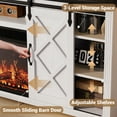 thumbnail image 5 of PAPROOS Fireplace TV Stand for TVs up to 65 Inch, Farmhouse Entertainment Center with 23" Fireplace, Sliding Barn Doors, 2 Storage Drawers, Adjustable Shelves, TV Console for Living Room, White+Black, 5 of 13