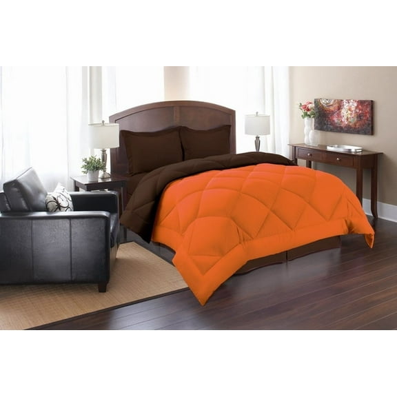 1800 Series Goose Down Alternative Reversible Comforter - Hypoallergenic - All Season-, King/Cal King, Orange/Chocolate