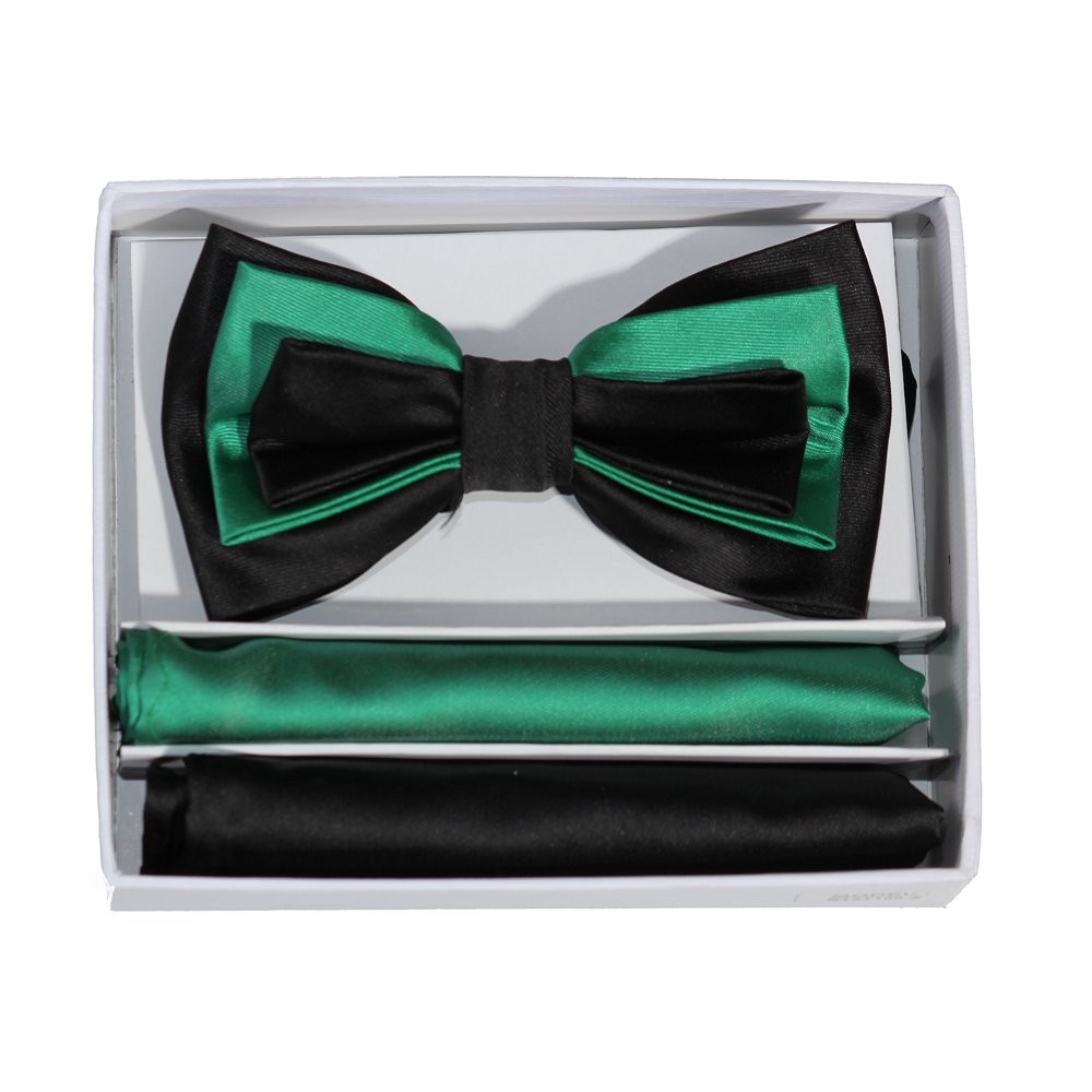 Mens Emerald Green Bow Tie Two Toned Boxed Sets with Matching Pocket