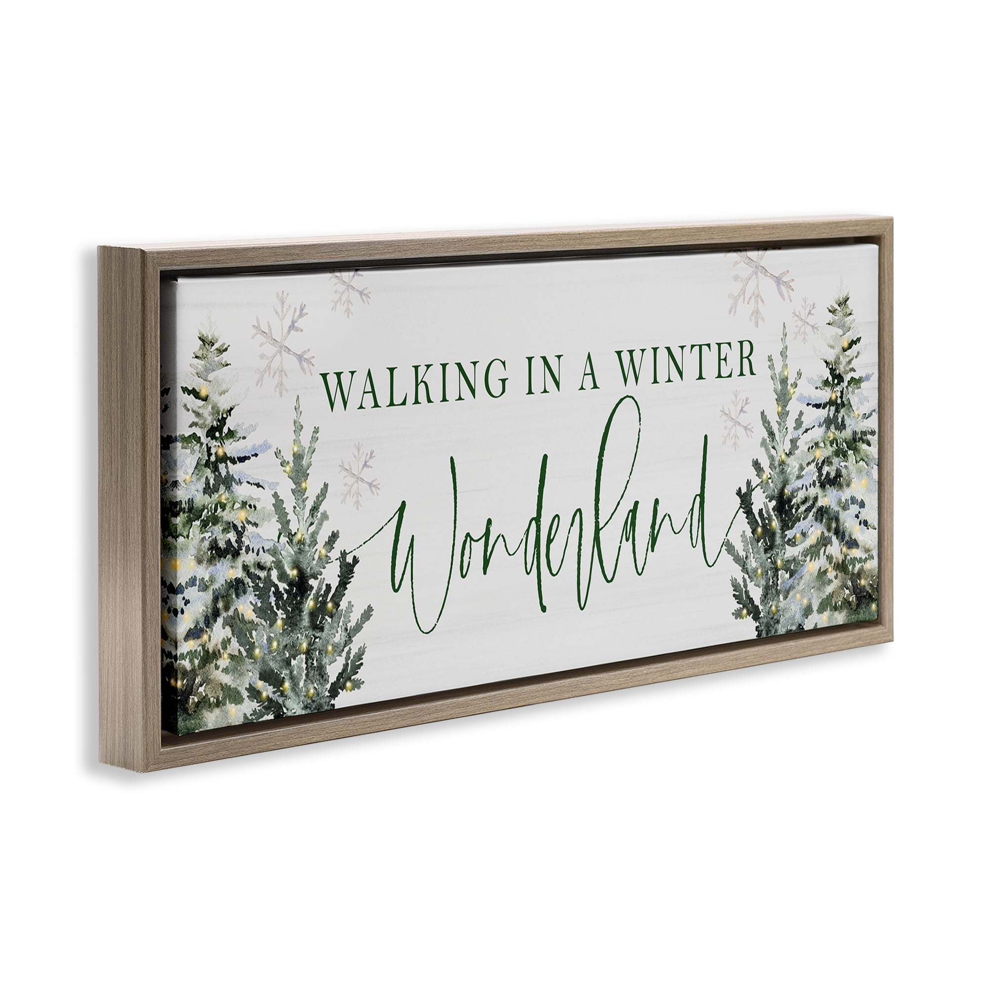 Stupell Industries Winter Wonderland Trees Typography Painting Brown Floater Framed Canvas Art Print Wall Art, 25 x 11