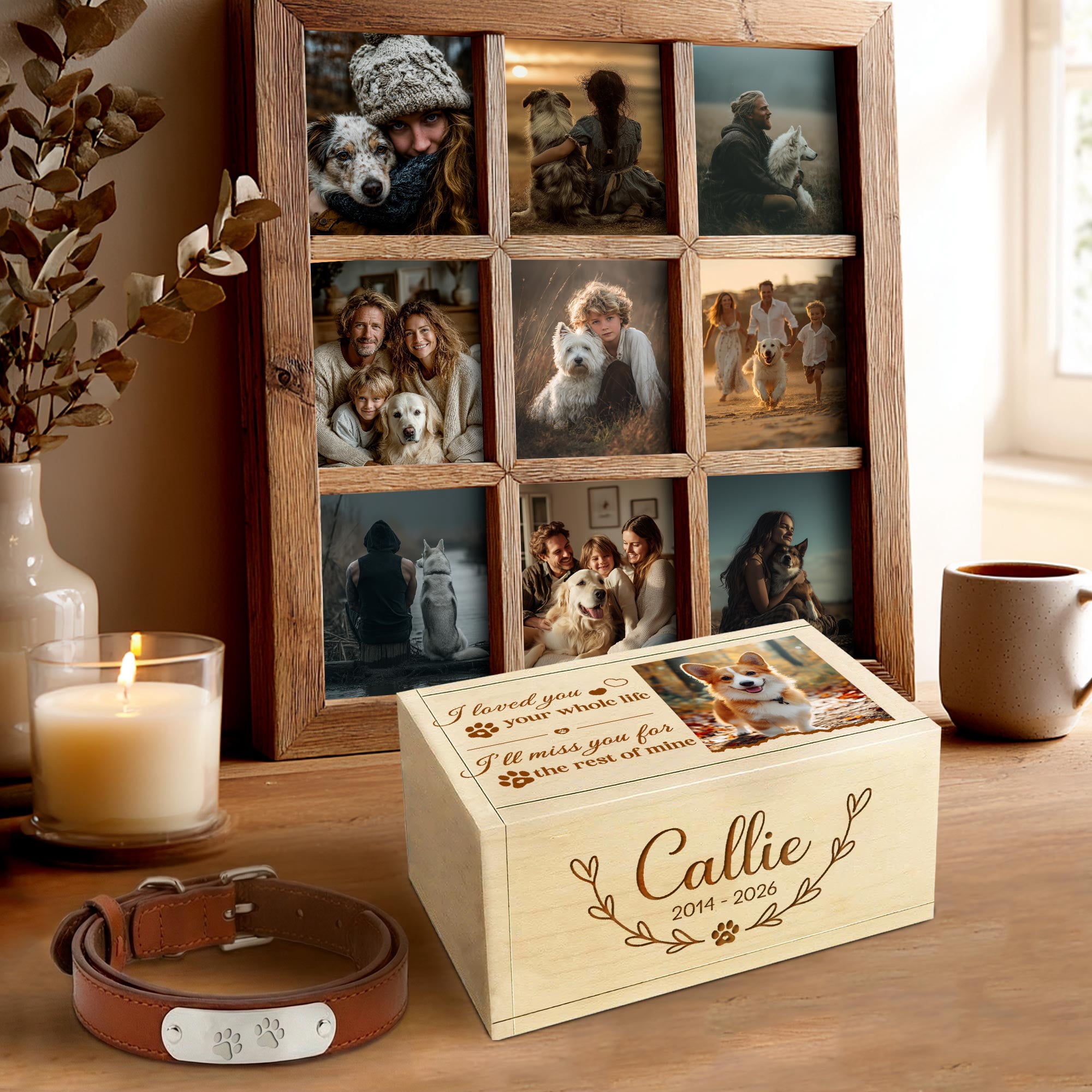 Personalized Wooden Dog Urn with Photo, “I Love You Your Whole Life, I Will Miss You The Rest Of Mine” Pet Memorial Box, Small Rectangular Cremation Urn for Dogs