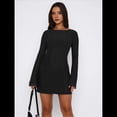 thumbnail image 4 of Vestido Mini de Larga para Mujer, Cuello , , Mangas Acampanadas, Espalda Anudada, Transparente, Sin Espalda, Ajustado, Y2K, Corto Negro S, 4 of 10