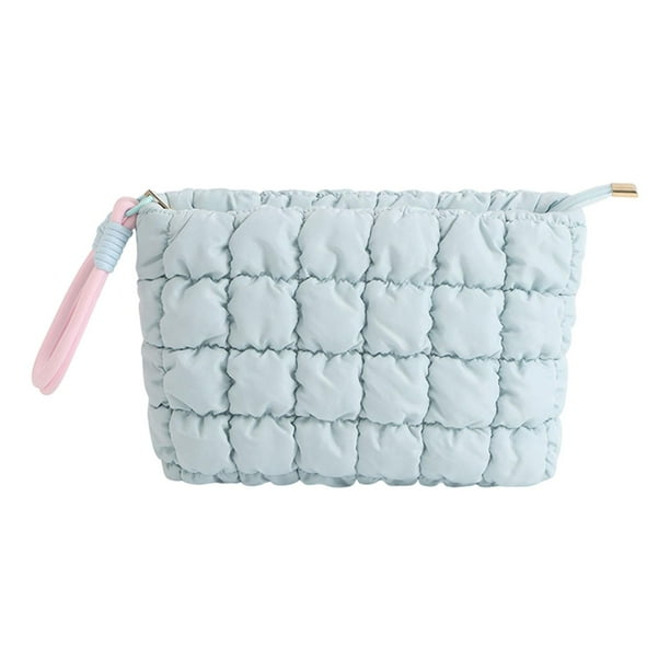 Bolsa de maquillaje de viaje, organizador portátil de gran capacidad, moderna y acolchada para artículos de tocador. Azul