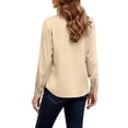 thumbnail image 4 of Blusas De Mujer Elegantes, Yigetop Womens Tops Long Sleeve Blouse Satin Blouses Casual Button Down Silk Shirts Dressy Work Tunic Top Silk Blouse for Women Beige S, 4 of 6
